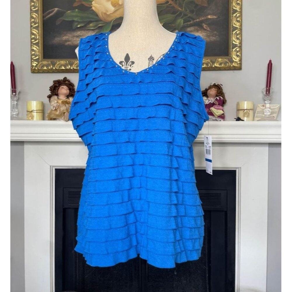 Lark Lane Women’s Sleeveless Ruffled Blouse Top Shirt Size XL Royal Blue